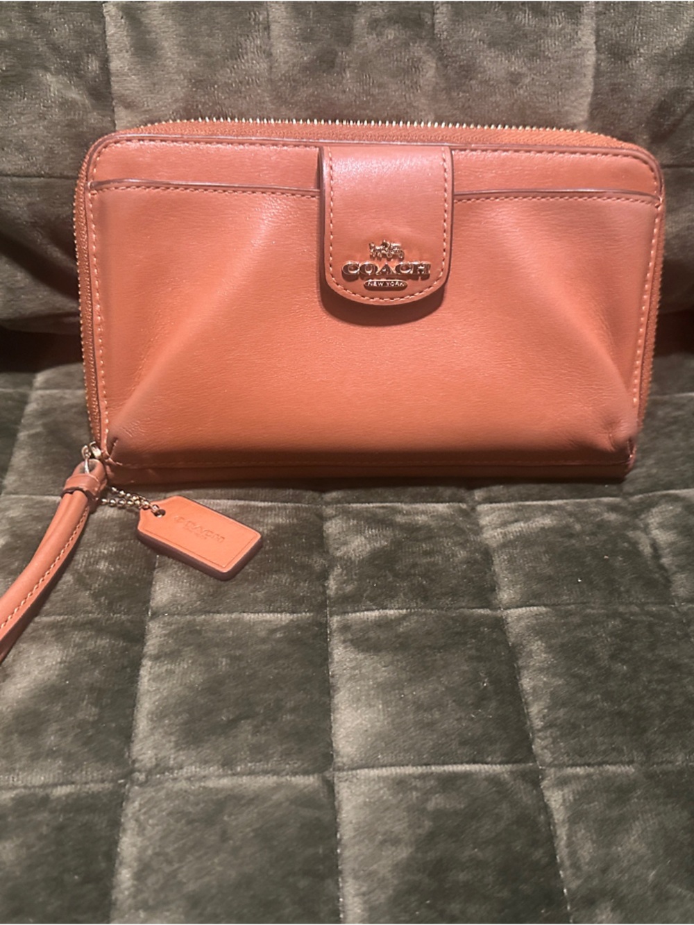 Coach Leather Wristlet in Rust Brown